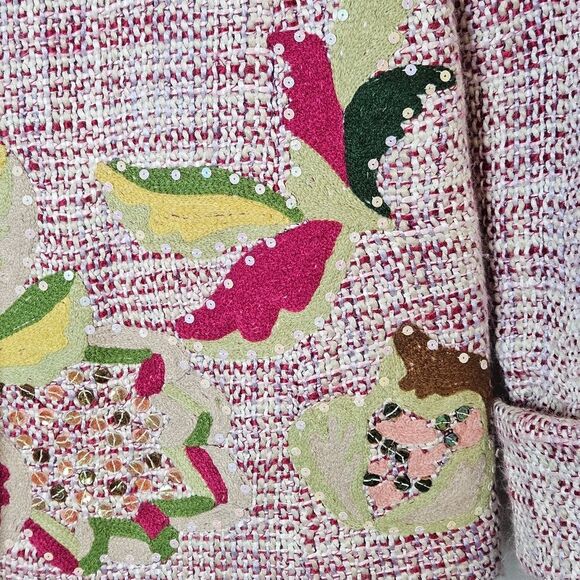 Kenzie Magenta Pink Textured Tweed Colorful Sequins Beads Abstract Design Blazer - Picture 4 of 16